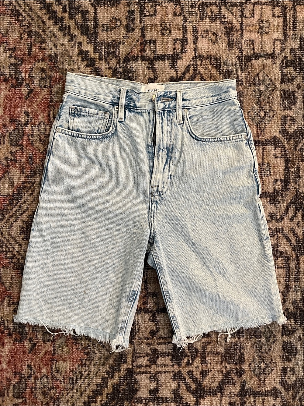 Frame High Rise Bermuda Jean Shorts 25 Whisper